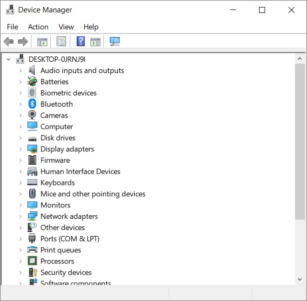 The Device Manager area of Windows 10