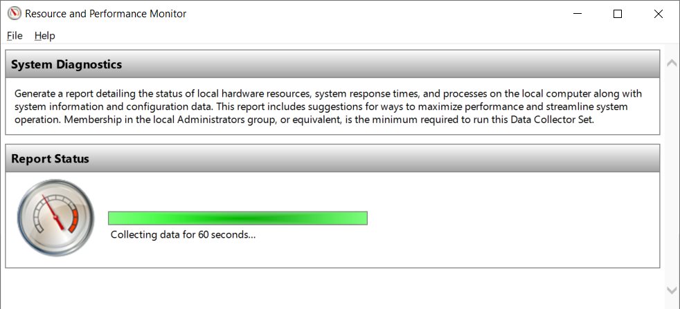 The Resource and Performance Monitor tool in Windows 10