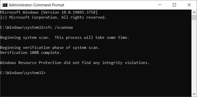 The System File Checker tool in Windows 10