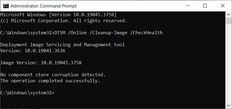 The DISM checkhealth command