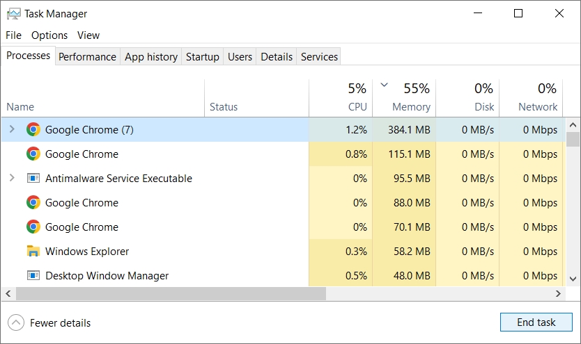 How to end processes in Task Manager on Windows 10