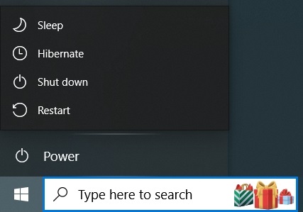 The hibernate button in the power menu of Windows 10