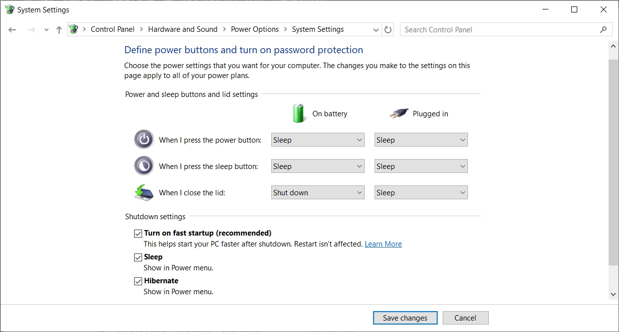 How to access hibernate shutdown settings on Windows 10