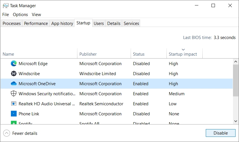 How to disable startup processes in Windows 10