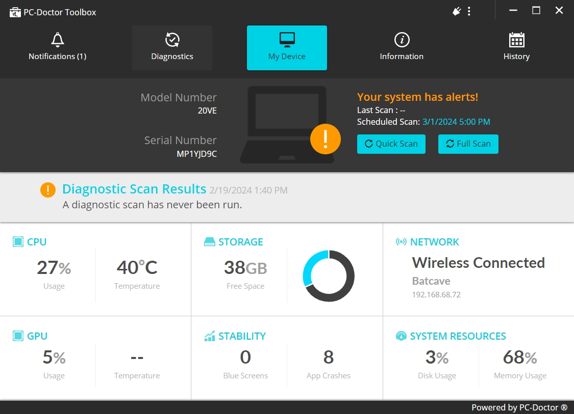 The My Device section of PC Doctor Toolbox