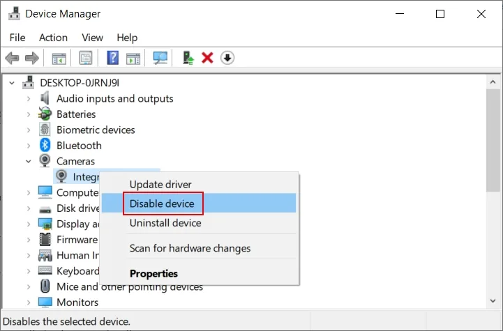 How to disable a device in Device Manager