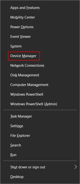 How to open Device Manager using the Quick Access menu of Windows 10