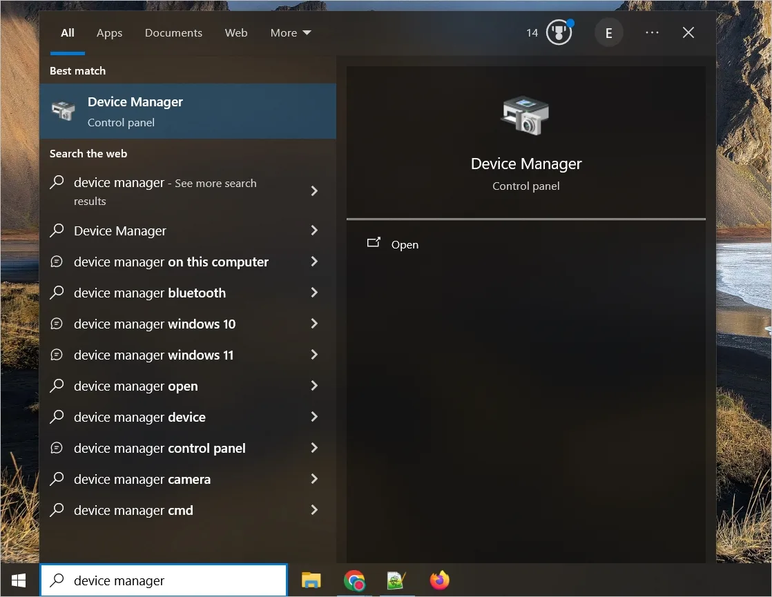 How to find Device Manager in the Windows 10 search menu